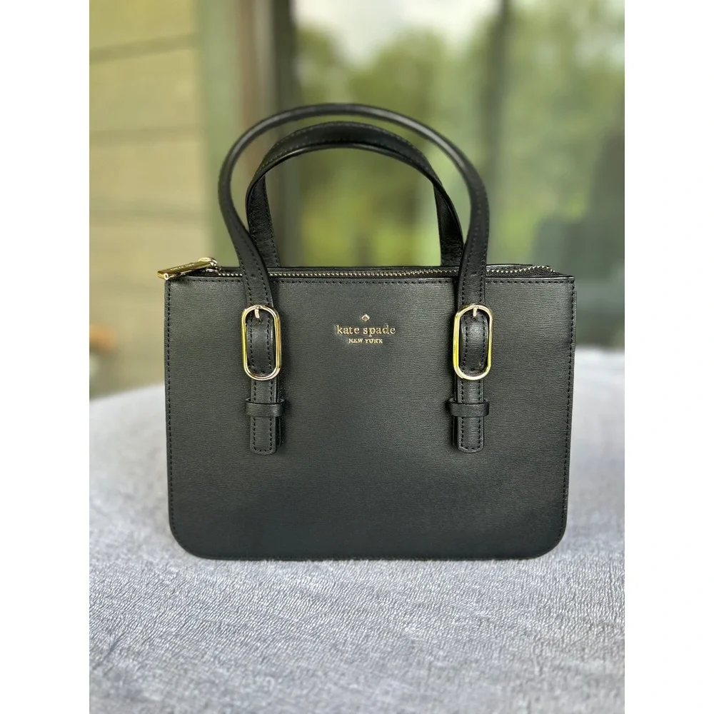Kate Spade Connie Small Mini Triple Gusset Satchel Black Leather Crossbody EUC